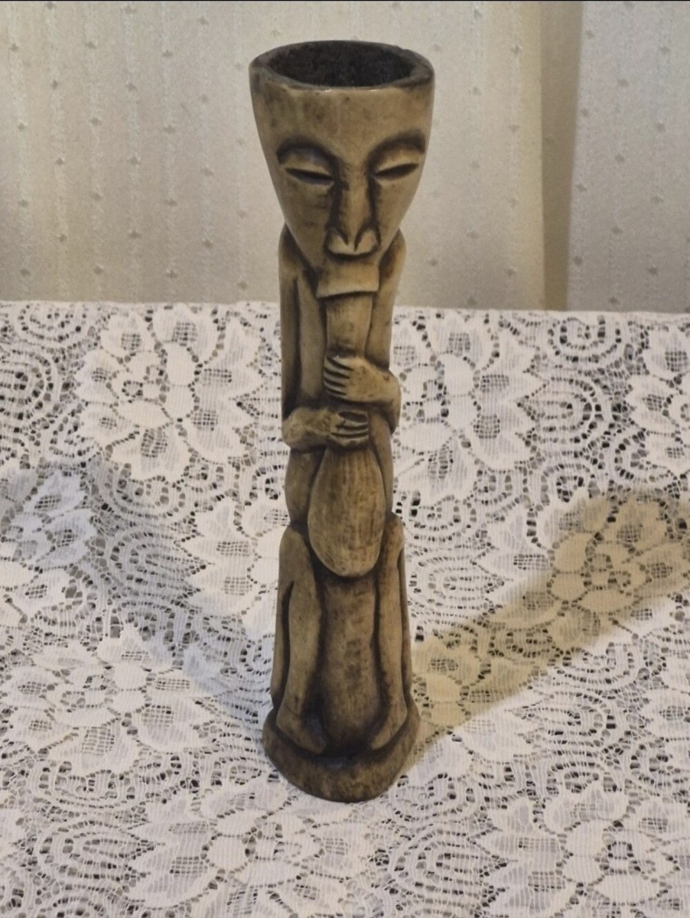 Hand-Carved Tribal Candlestick Holder - 8" African / Timor Style Folk Art